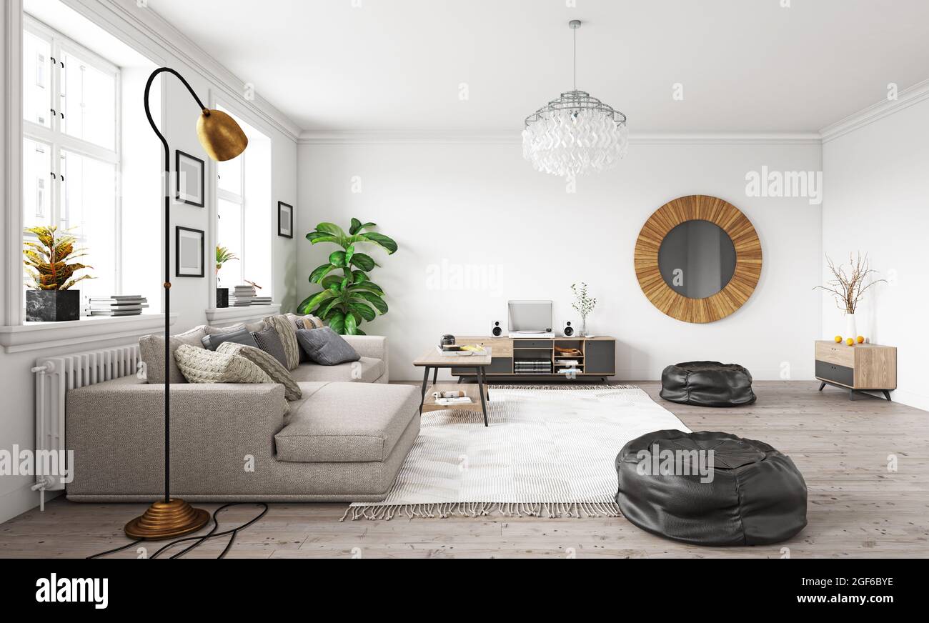 modern living interior design. 3d concept illustration Stock Photo - Alamy