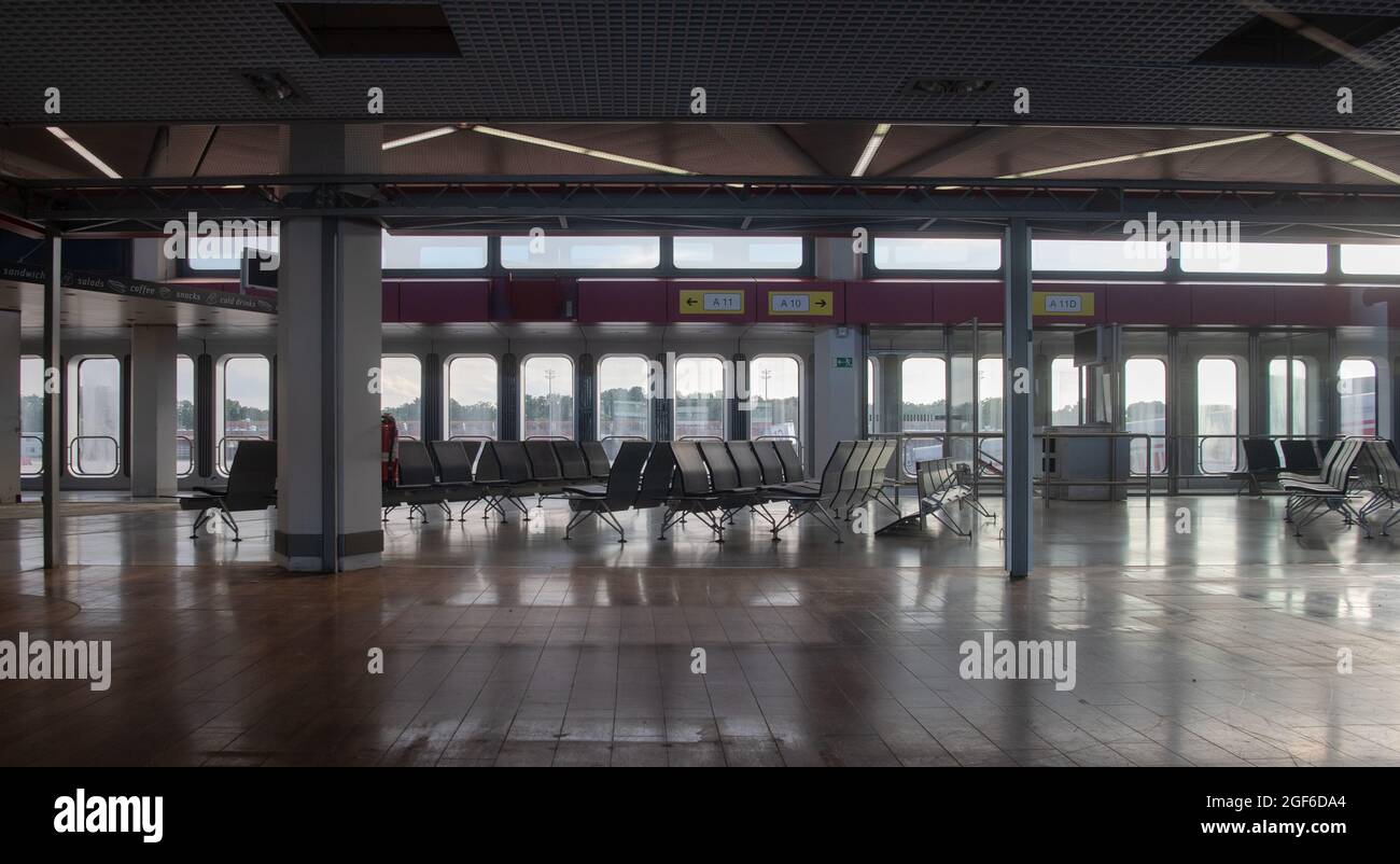 Berlin, Germany. 20th Aug, 2021. The waiting areas at the former Tegel Airport are empty. In the coming years, residential, research and commercial buildings will be built on the site of the disused airport. Credit: Paul Zinken/dpa-Zentralbild/ZB/dpa/Alamy Live News Stock Photo