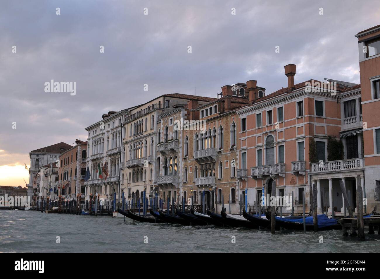 Gondolas On The Grand Canal In The Sunset In Venice, Italy Stock Photo ...