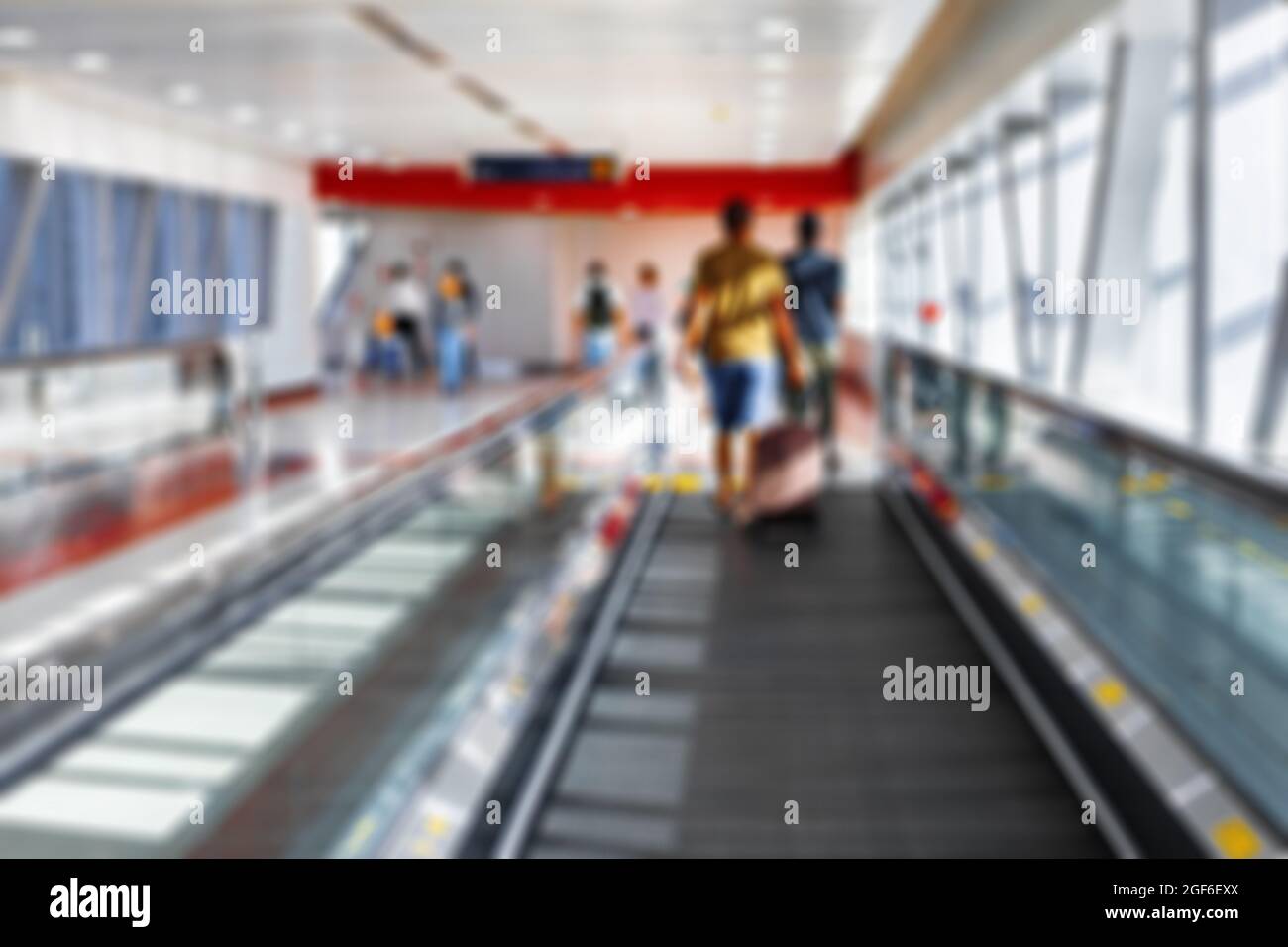 Blurred moving walkway or travelator in metro station in Dubai Stock Photo