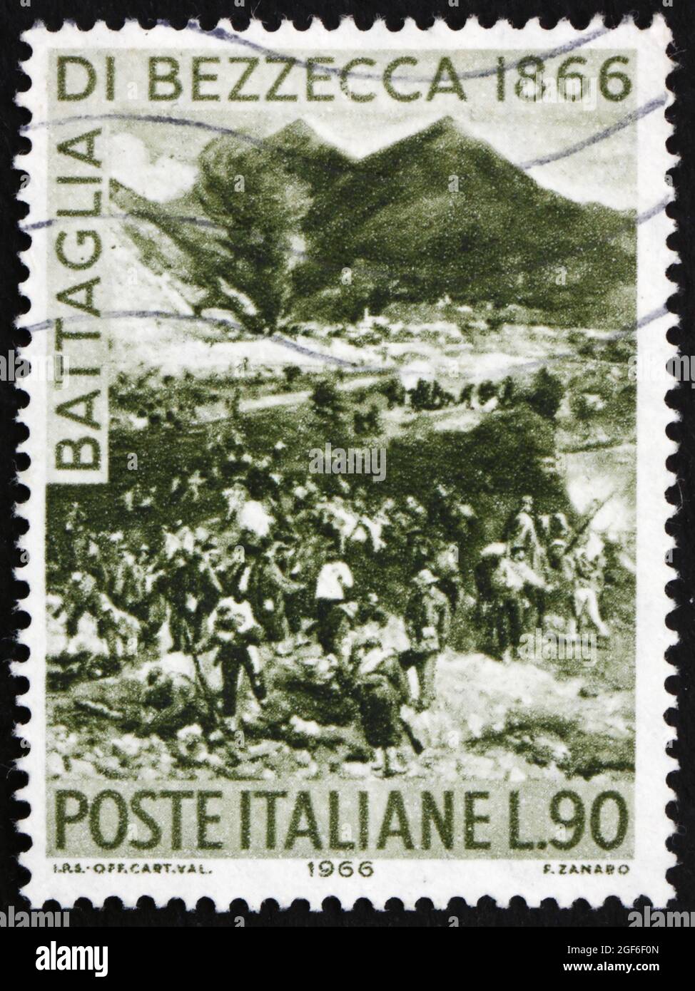 ITALY - CIRCA 1966: a stamp printed in the Italy shows Battle of Bezzecca, Centenary of the Unification of Italy and of the Battle of Bezzecca, circa Stock Photo