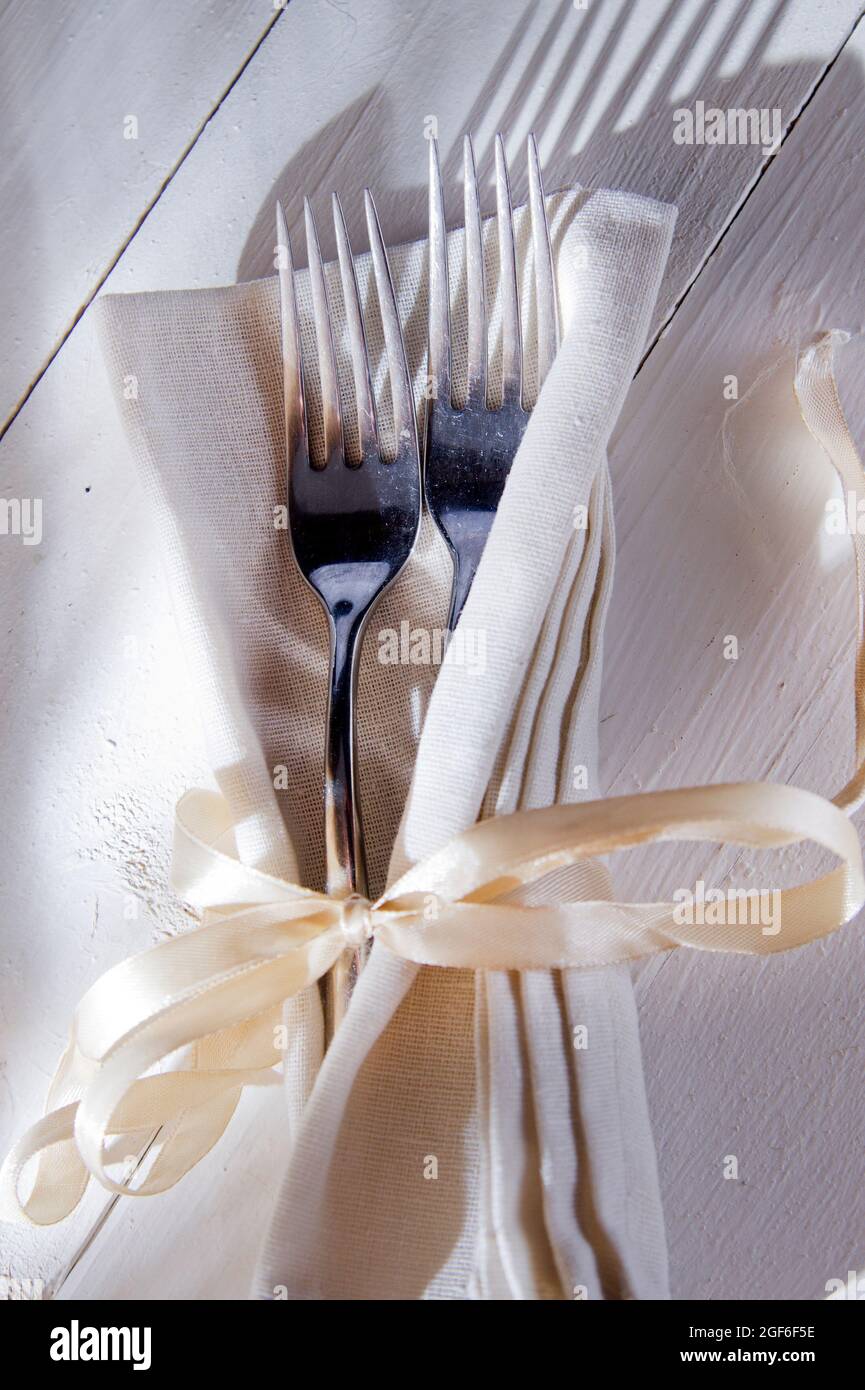 Presentation of two forks on the table for fine dining Stock Photo Alamy