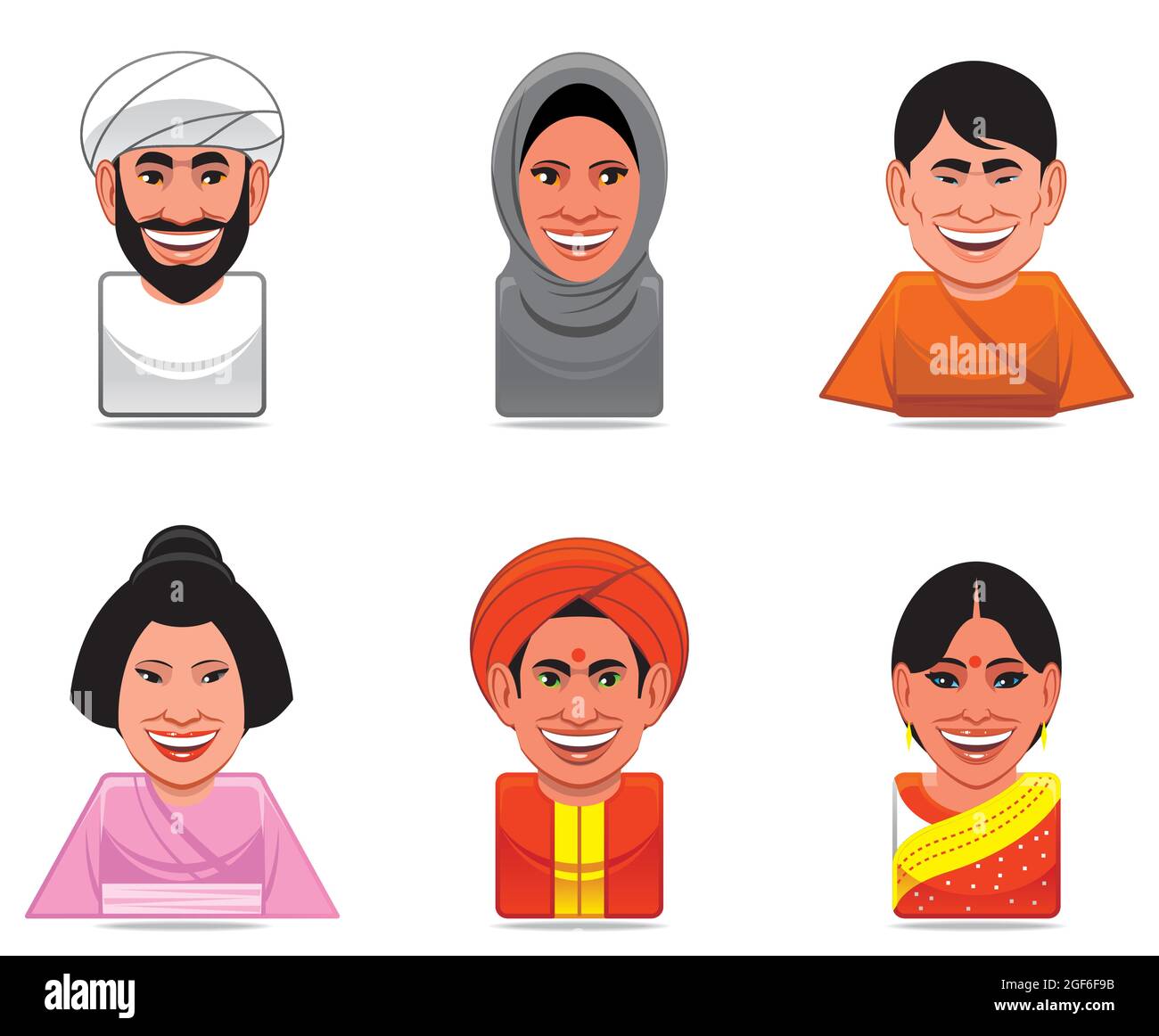 Vector illustration Avatar world people icons (stereotypical representation of people from arabia,japan and india) Stock Vector