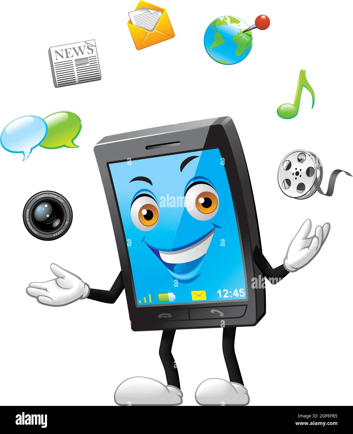 Vector illustration Smartphone character doing juggling with applications icons Stock Vector