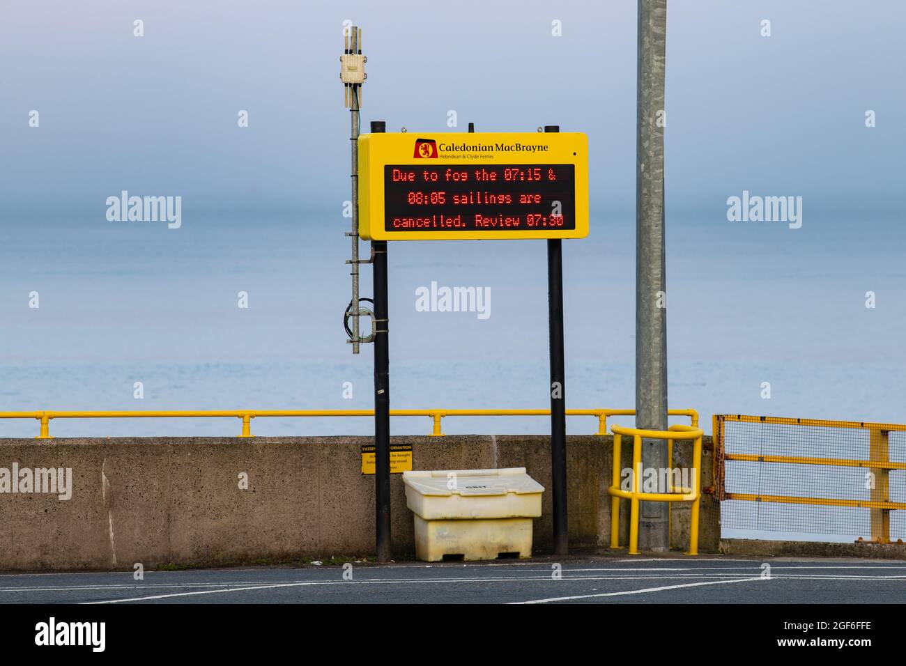 Wemyss Bay, Inverclyde, Scotland, UK. , . UK weather - early morning ferry sailings from Wemyss Bay to Rothesay on the Isle of Bute cancelled due to fog. A review is due to take place at 7:30 regarding later sailings Credit: Kay Roxby/Alamy Live News Stock Photo