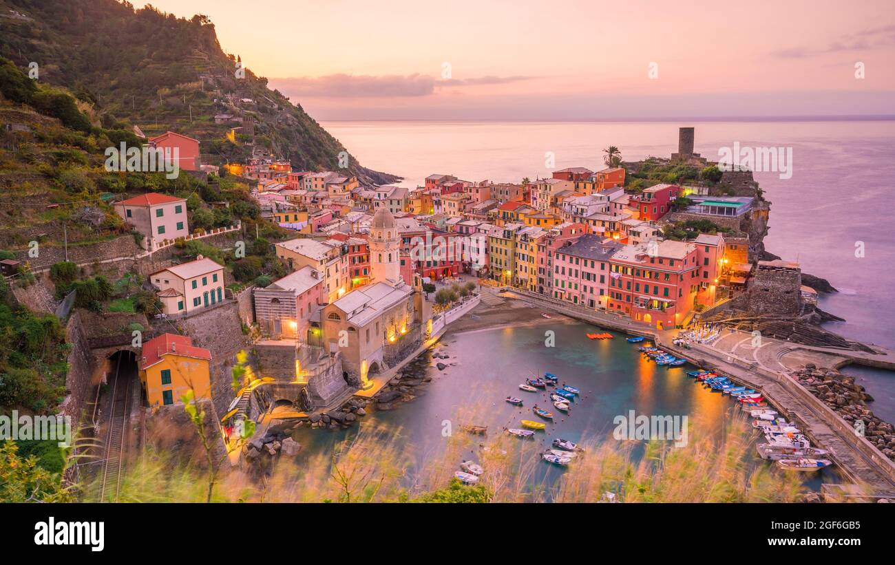 View Of Vernazza At Sunset One Of Five Famous Colorful Villages Of 