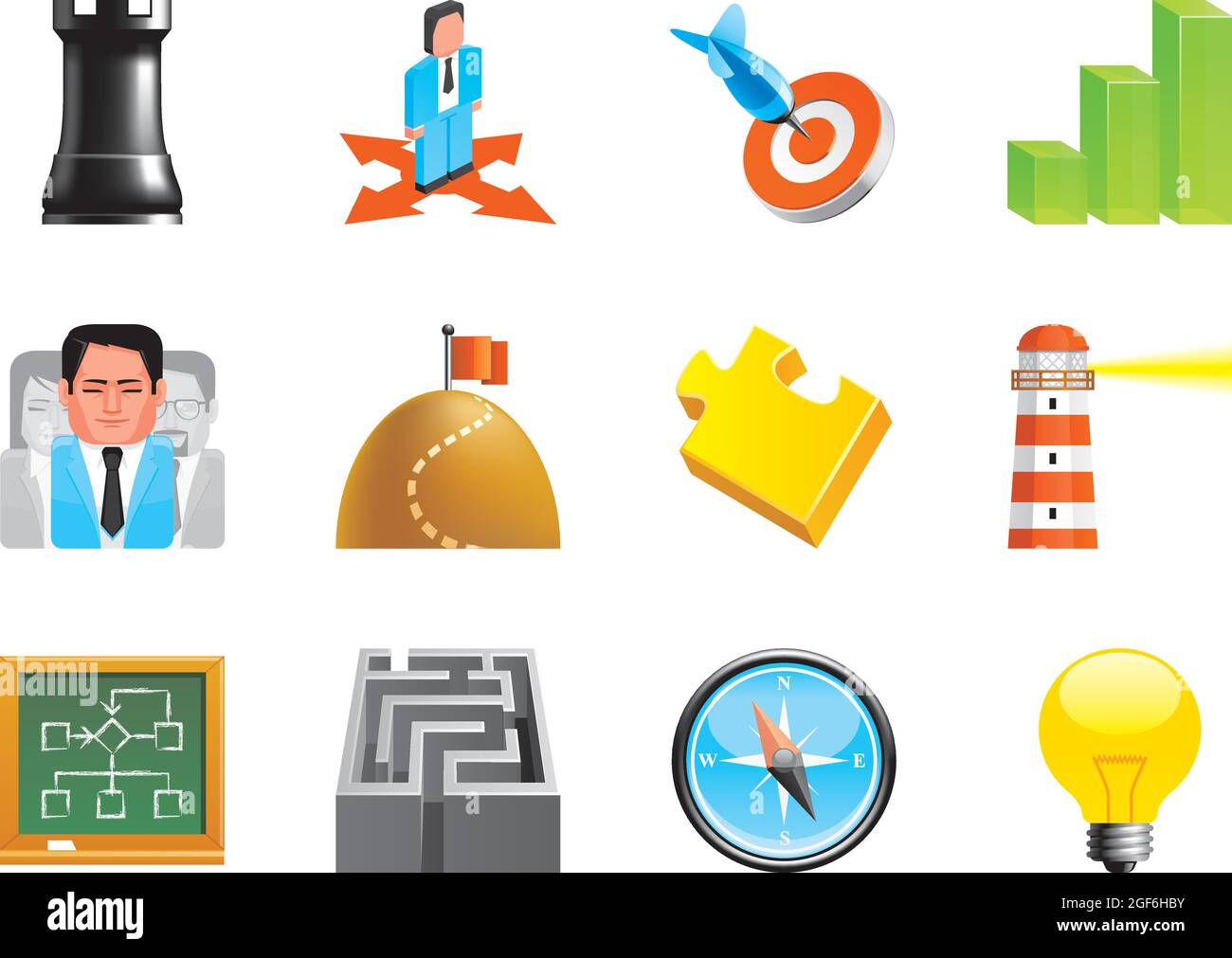 Vector illustration (EPS 10,includes transparency and mesh) Business strategy icons Stock Vector