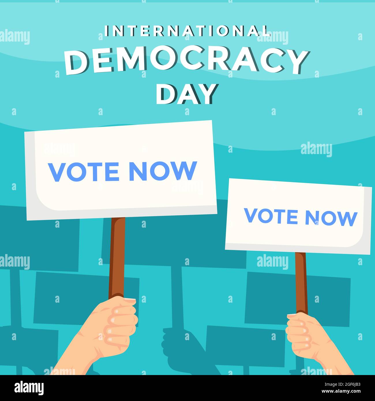 international democracy day with hands holding the banner Stock Vector