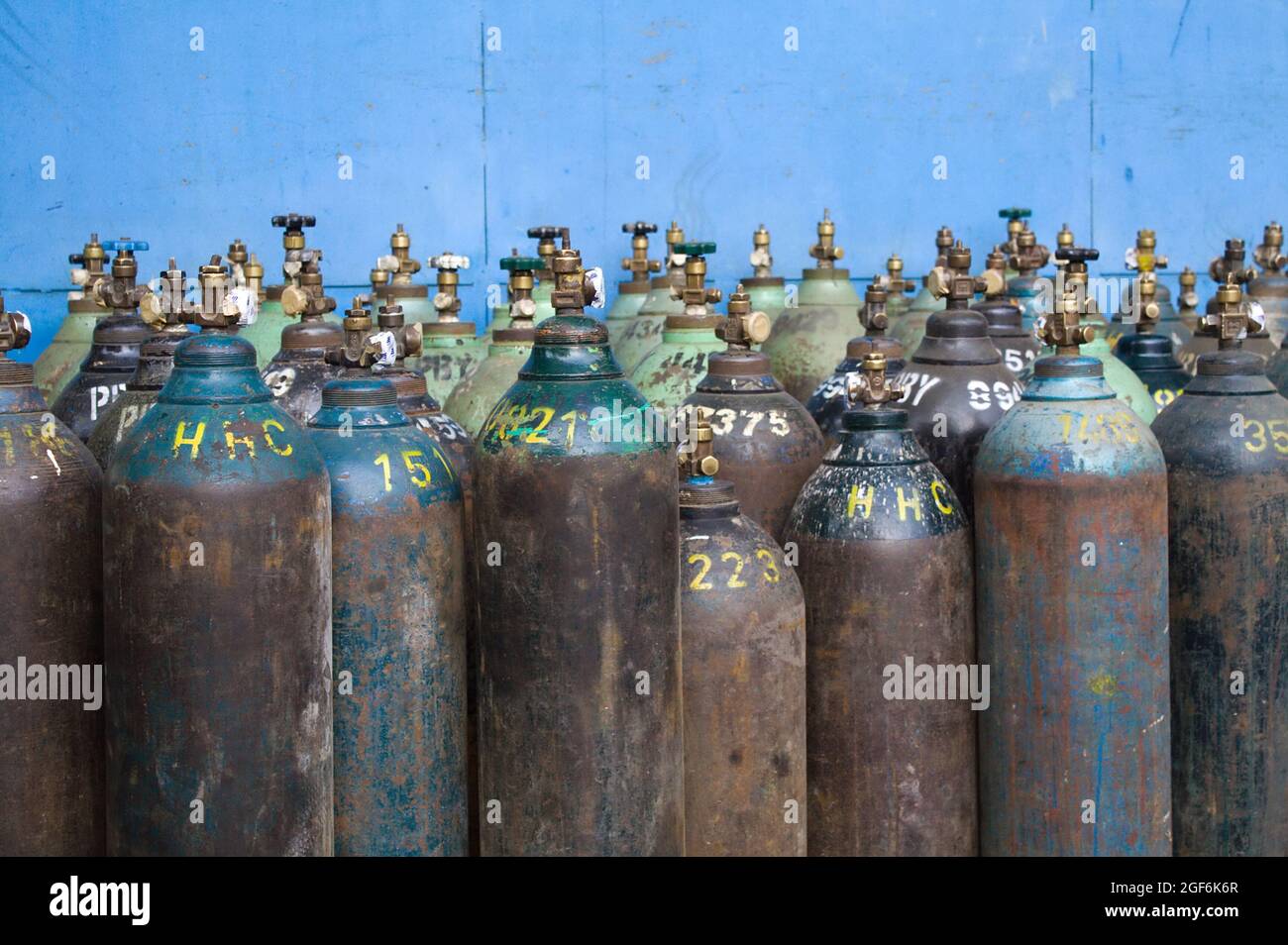 Stock of used gas cylinders Stock Photo Alamy