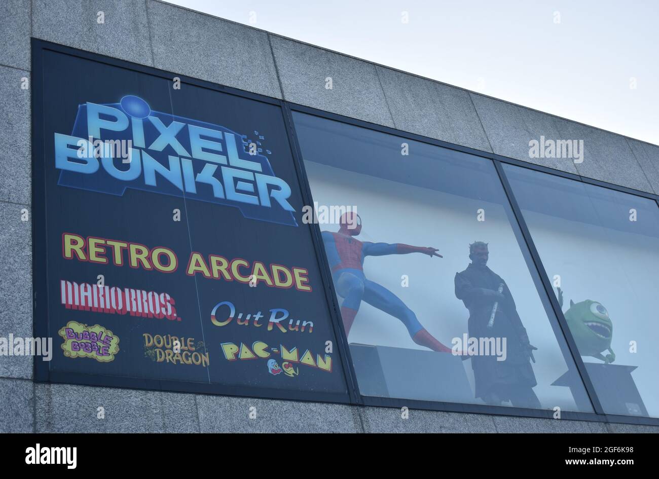 The Pixel Bunker is a retro video game arcade in Central Milton Keynes. Stock Photo