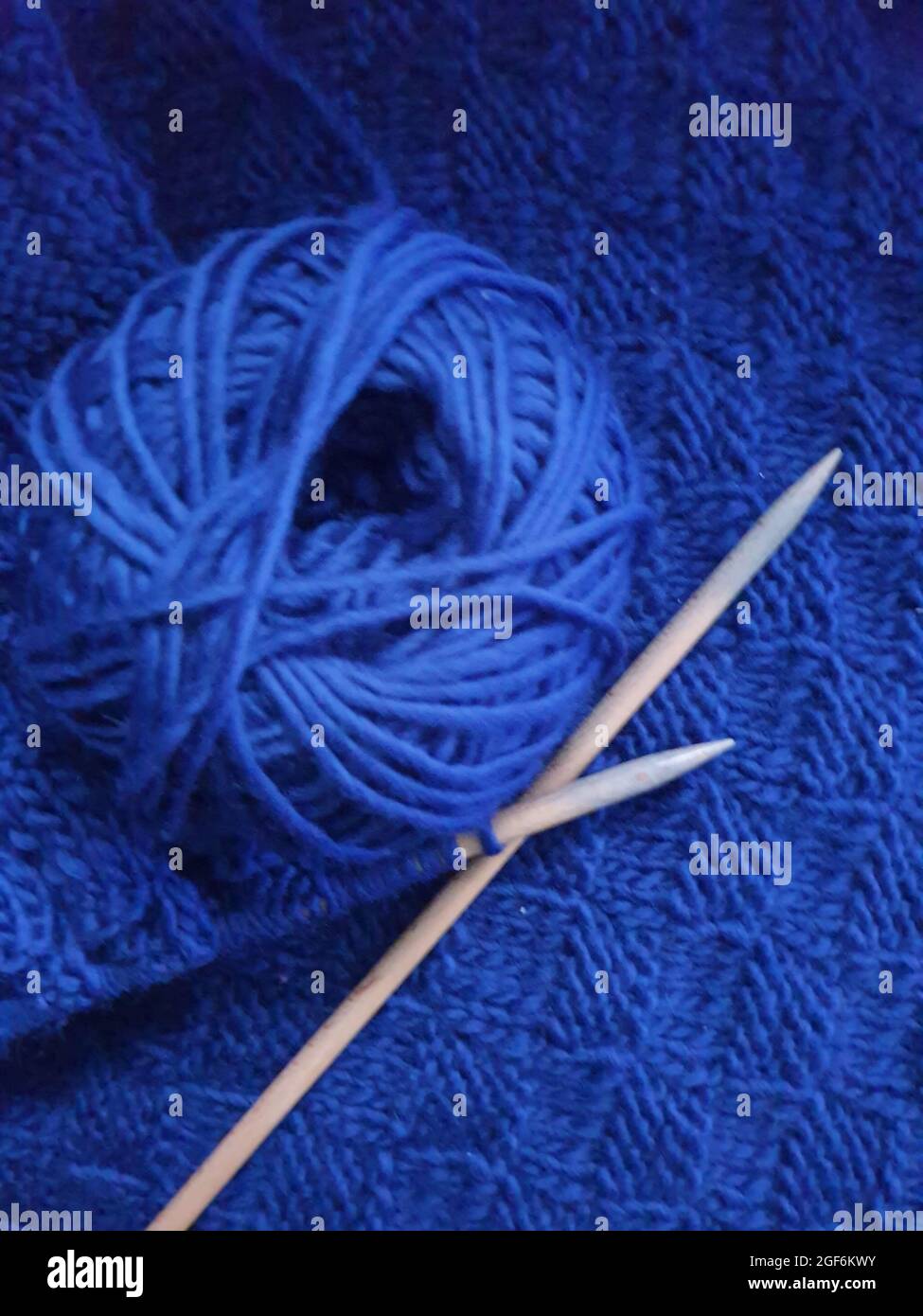 Knitting a blanket Stock Photo