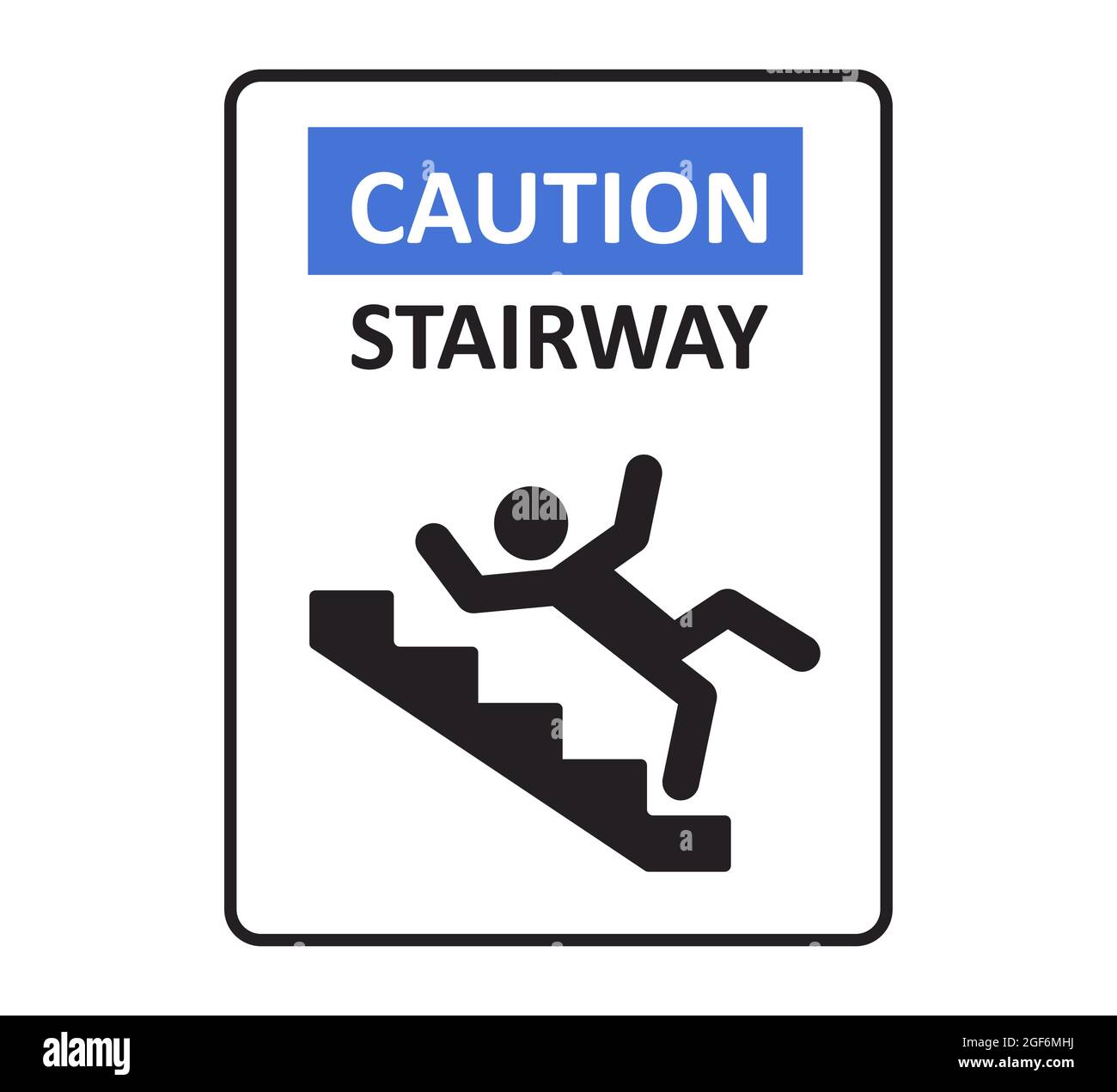 Caution stairway sign. A man falling down the stairs. A sign warning of