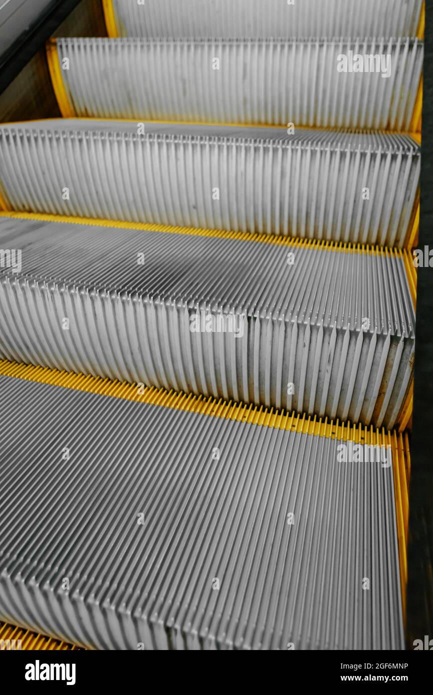 Escalator stairs close up in a shopping mall Stock Photo