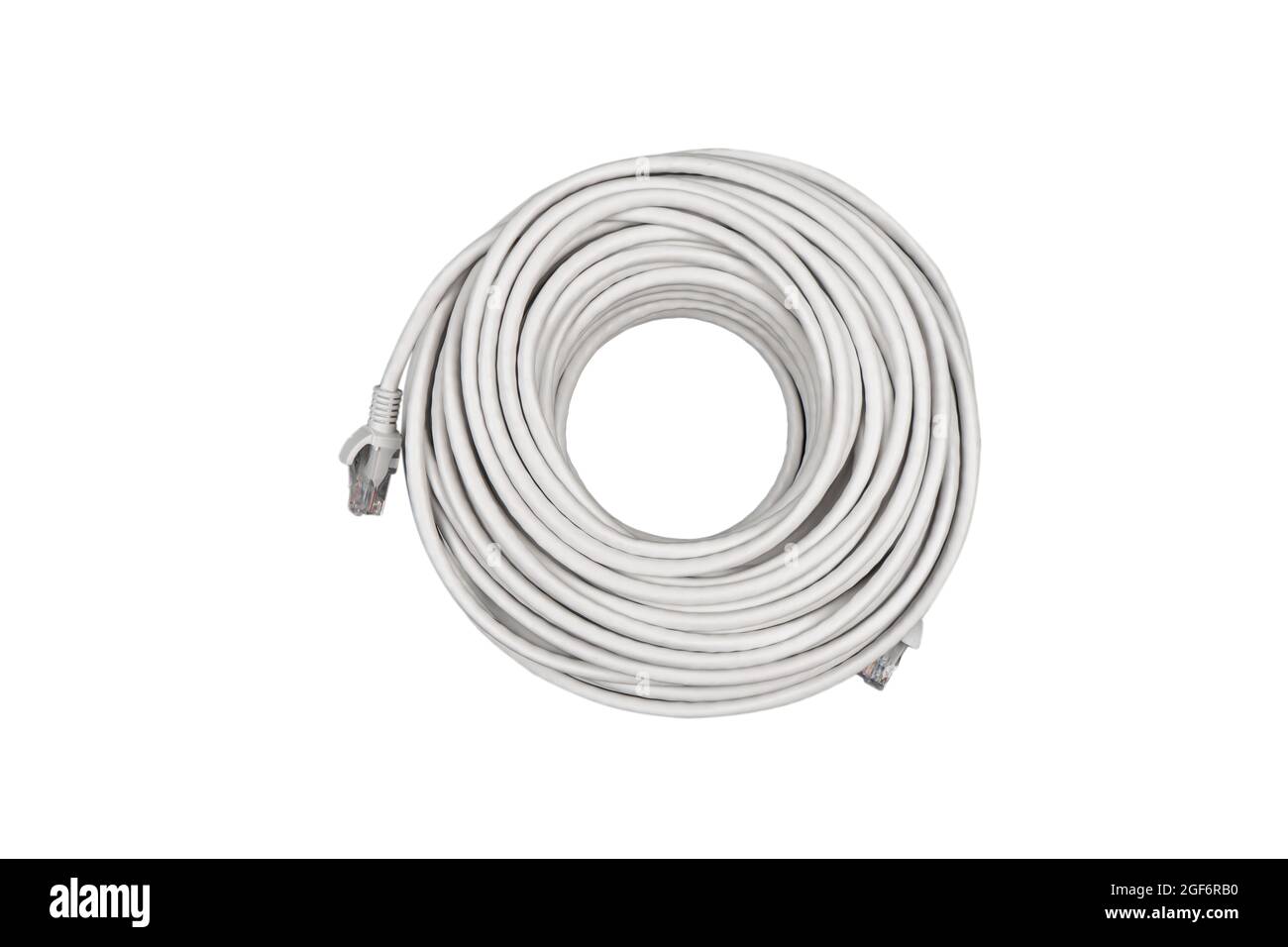 Internet data cable isolated on white background. LAN cable patch cord. Network internet cable isolated over white. Ethernet cable. Network cable Stock Photo