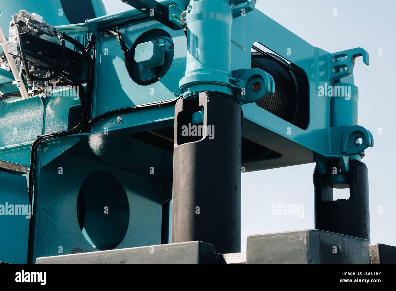 installing a counterweight on a truck crane. detail of the truck crane