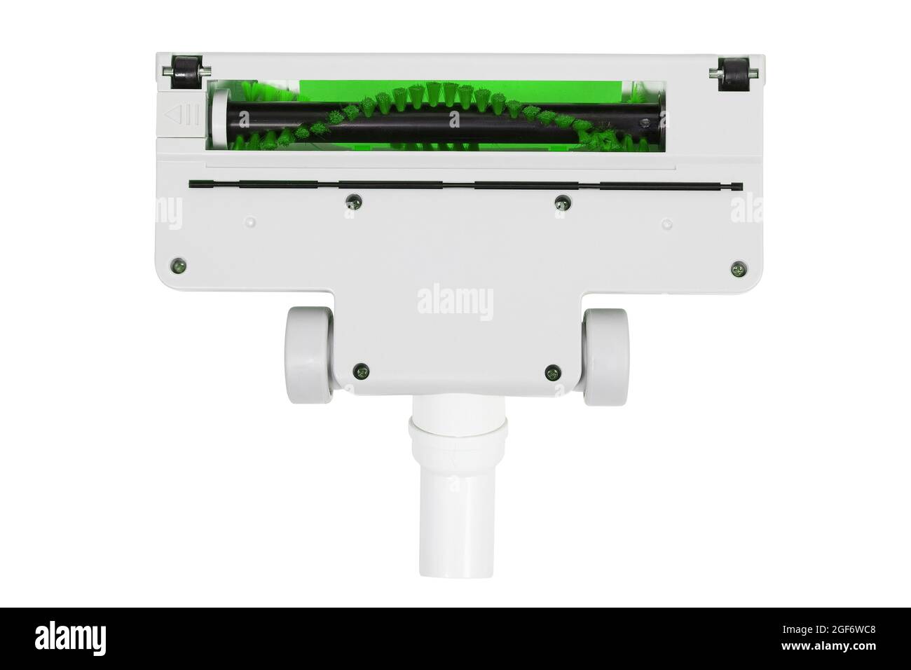 Closeup component of modern vertical vacuum cleaner with rotating brush