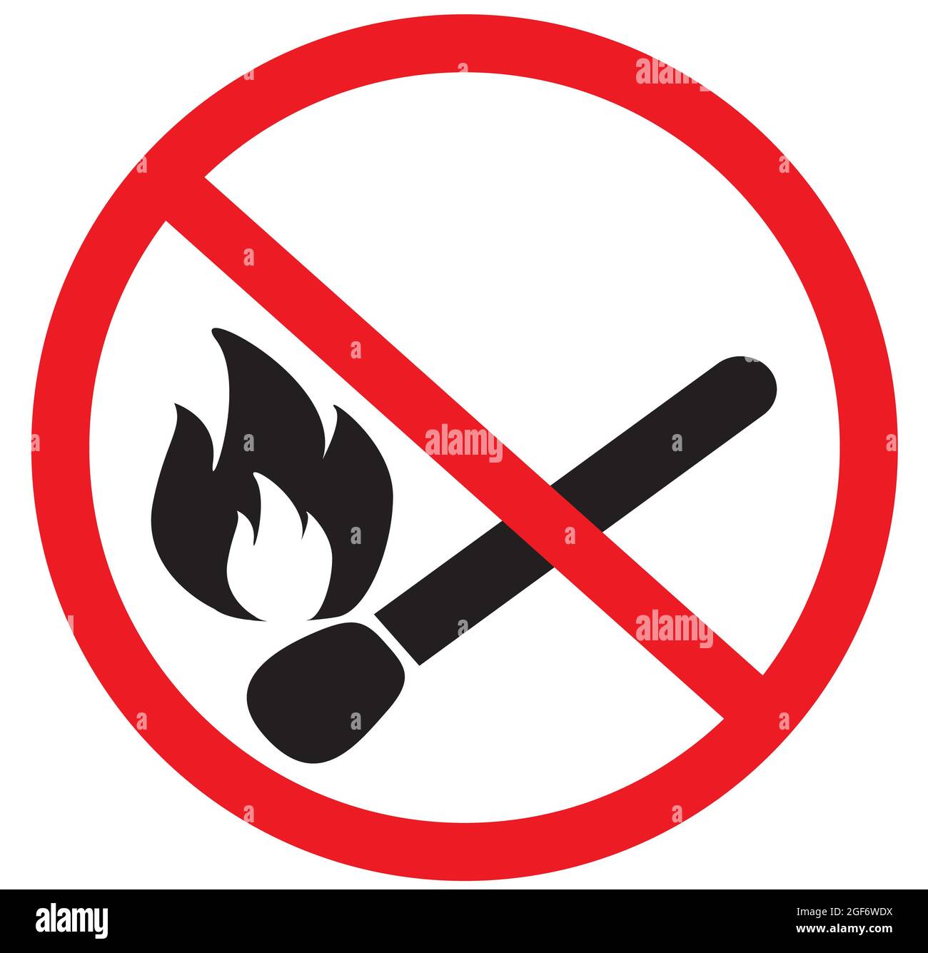 No open flame sign on white background. Forbidden sign with burning