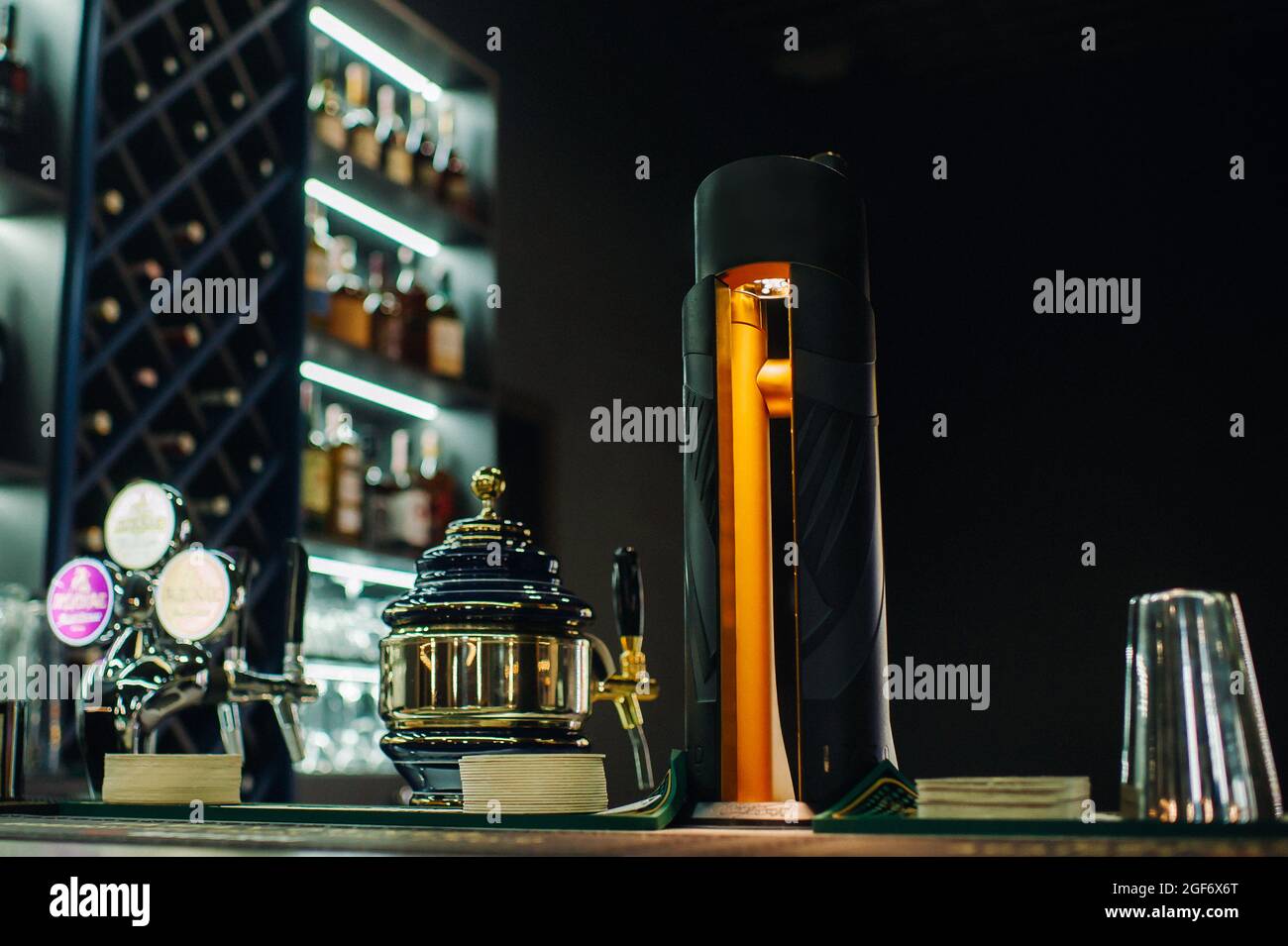 Bar counter with draught beer in a beer restaurant Stock Photo Alamy
