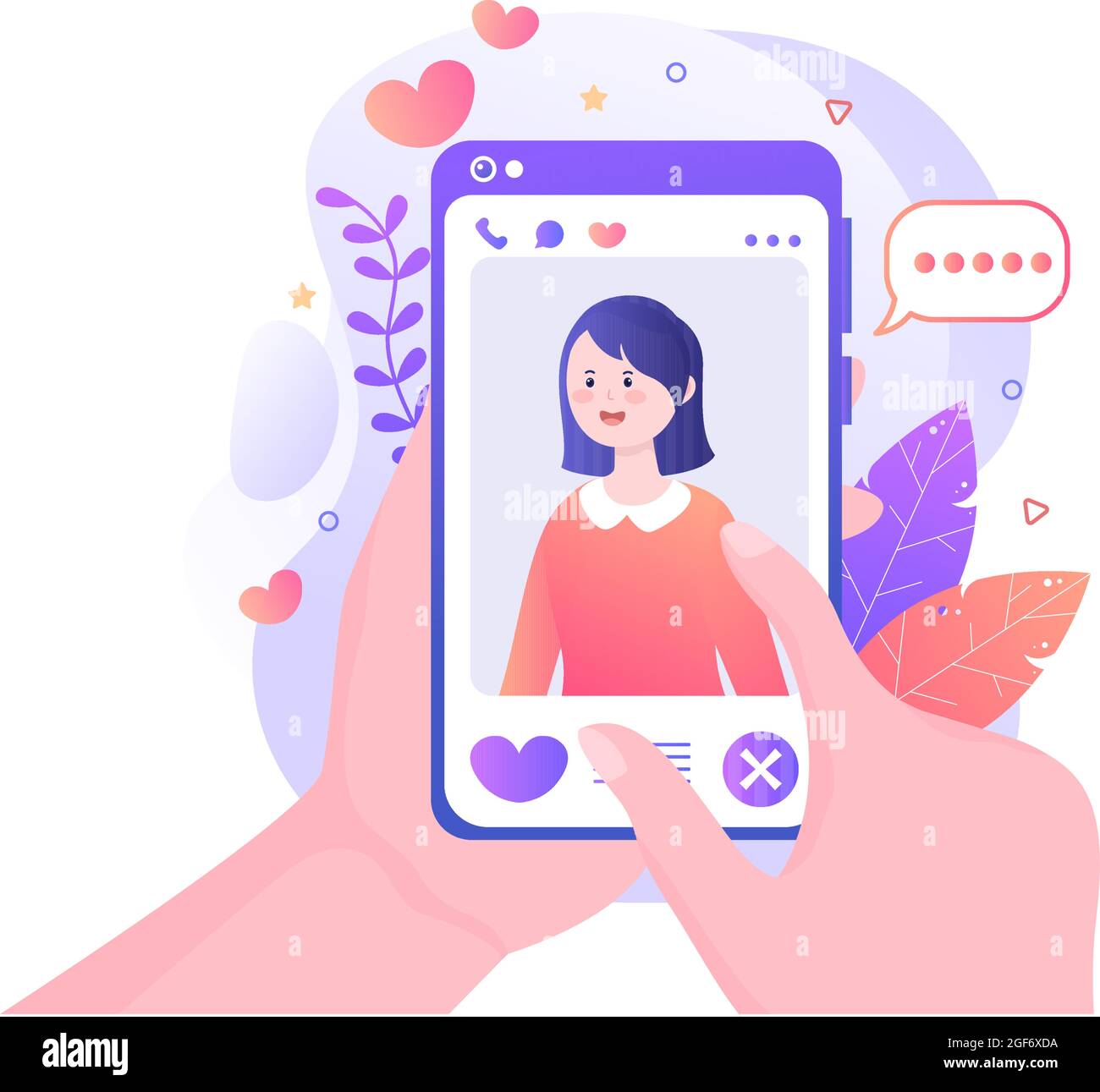 Dating App For a Couple With Male and Female in Smartphone If Match Become Love or Relationships. Background Flat Design Vector Illustration Stock Vector