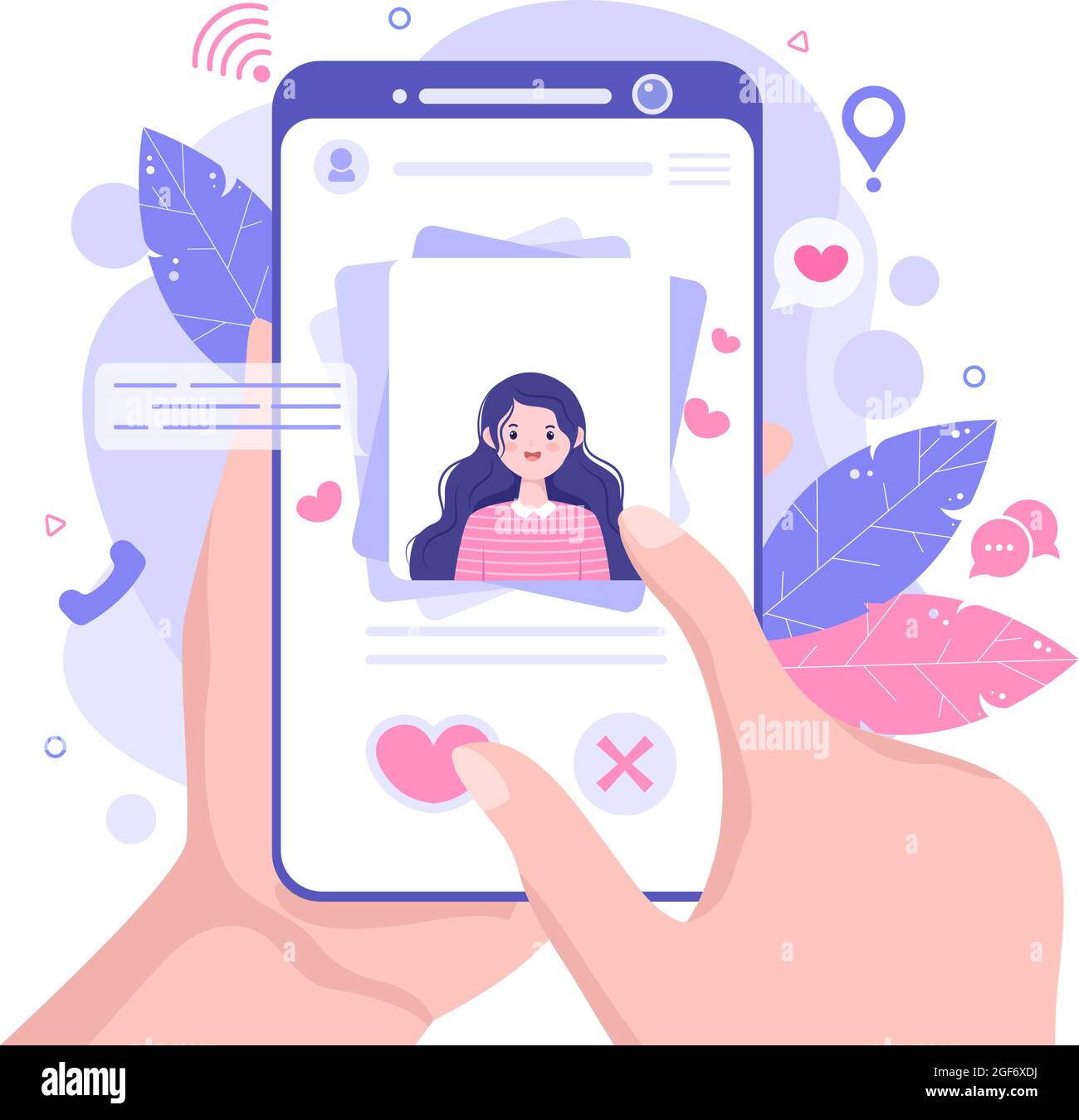Dating App For a Couple With Male and Female in Smartphone If Match Become Love or Relationships. Background Flat Design Vector Illustration Stock Vector