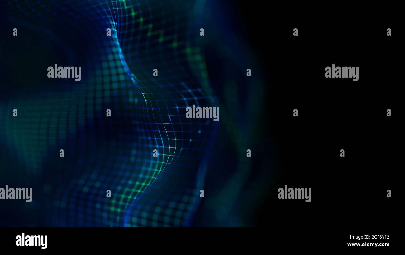 Modern blue technology wave. Led soft focus background. Neon light big data. Stock Photo