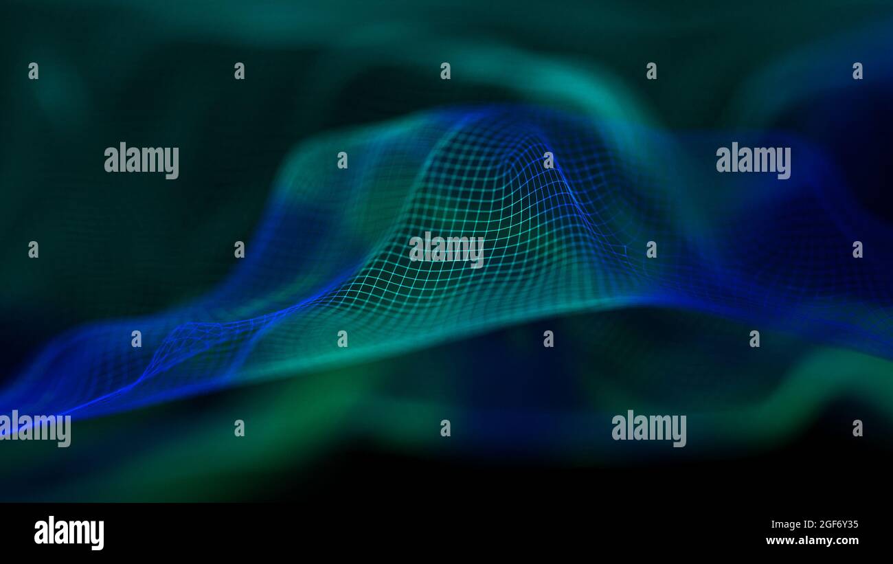 Modern blue technology wave. Led soft focus background. Neon light big data. Stock Photo
