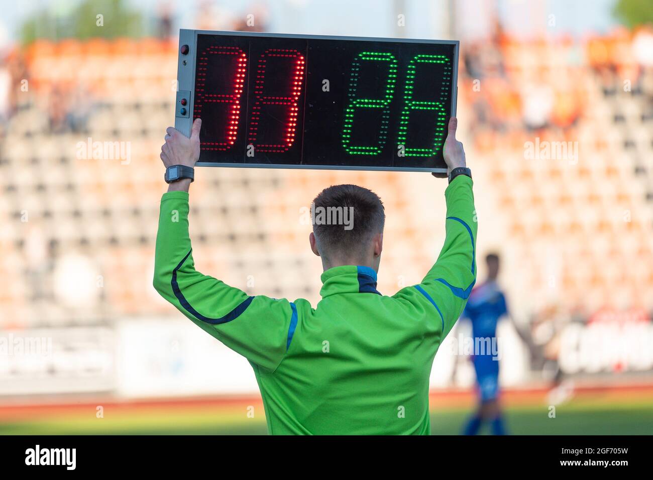 Referee shows players substitution Stock Photo Alamy