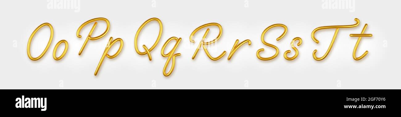 Gold 3d realistic capital and lowercase letters on a light background ...