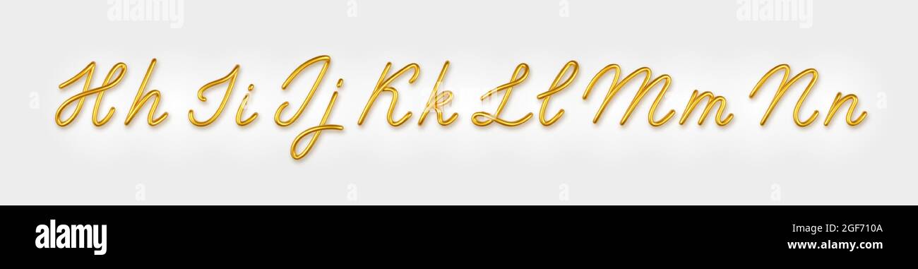 Gold 3d realistic capital and lowercase letters on a light background ...