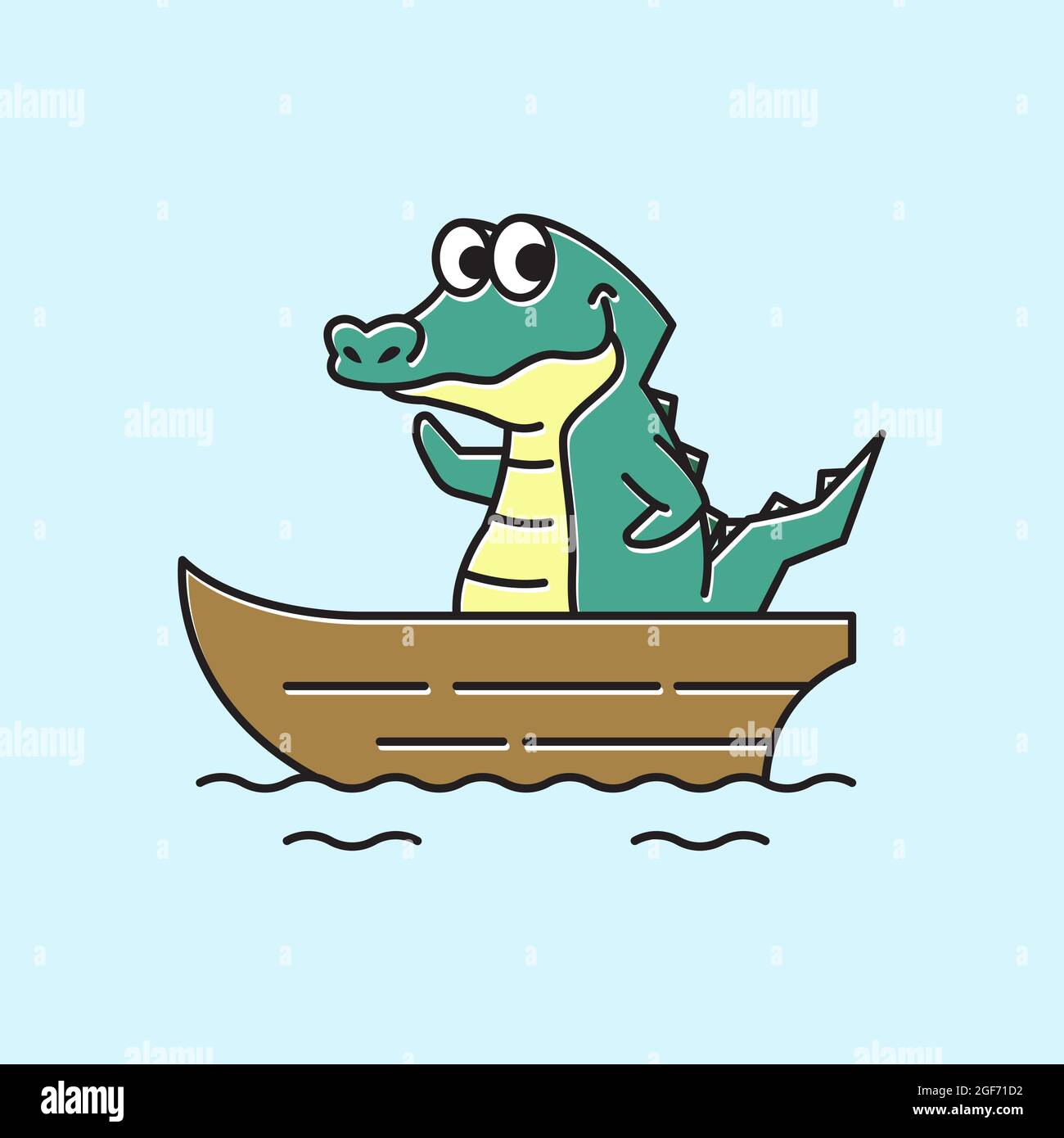 Crocodile Alligator Boat Ship Funny Cute Character Cartoon Mascot Stock Vector