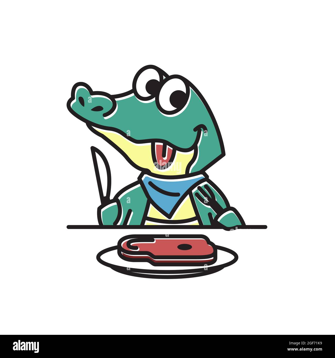 Crocodile Alligator Eating Meat Funny Cute Character Cartoon Mascot Stock  Vector Image & Art - Alamy