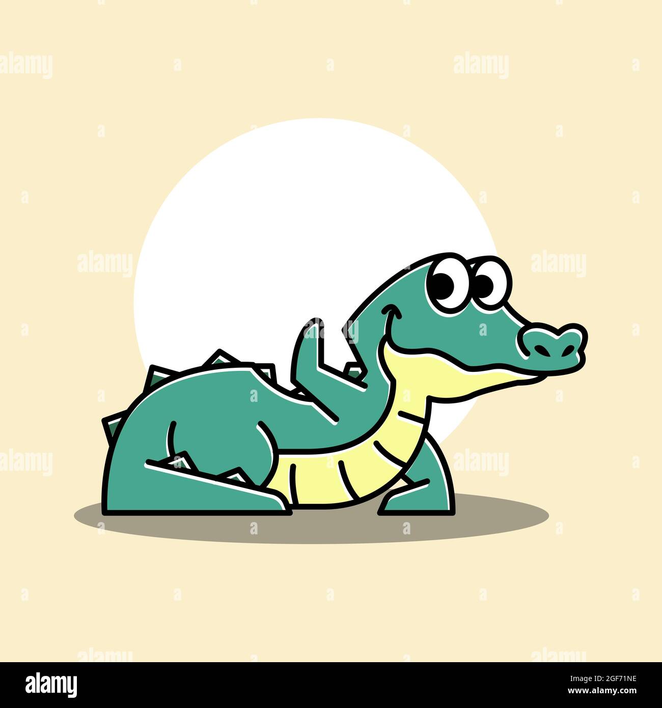 Lying Crocodile Alligator Waving hand Funny Cute Character Cartoon Mascot Stock Vector
