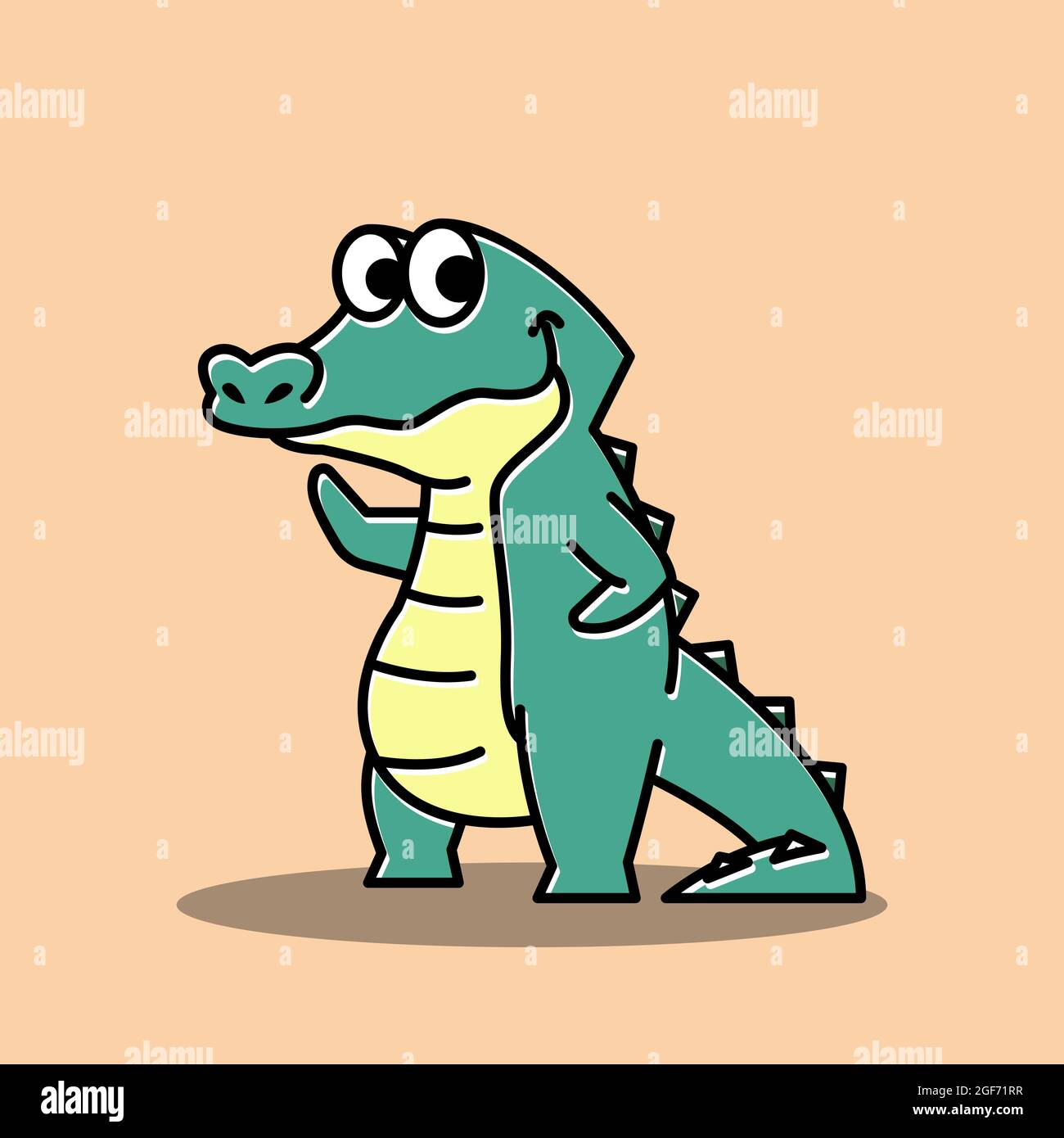Friendly Crocodile Alligator Waving hand Funny Cute Character Cartoon Mascot Stock Vector
