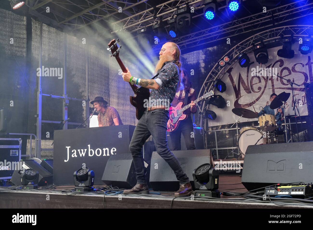 Rex Horan performing with Jawbone at the  Weyfest Music festival, Farnham, UK, 21 August 2021 Stock Photo