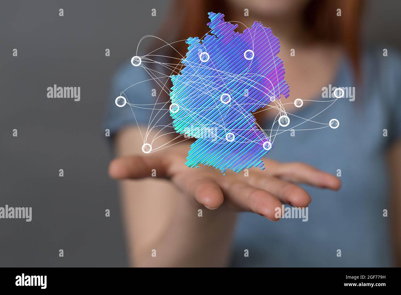 3D rendered hologram of Germany map held in a person's hand Stock Photo ...