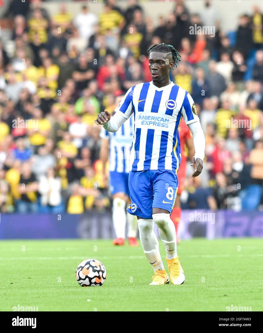 Yves Bissouma of Brighton during the Premier League match between Brighton and Hove Albion and Watford at the American Express Stadium  , Brighton , UK - 21st August 2021 - Photo Simon Dack/Telephoto Images Editorial use only. No merchandising. For Football images FA and Premier League restrictions apply inc. no internet/mobile usage without FAPL license - for details contact Football Dataco Stock Photo