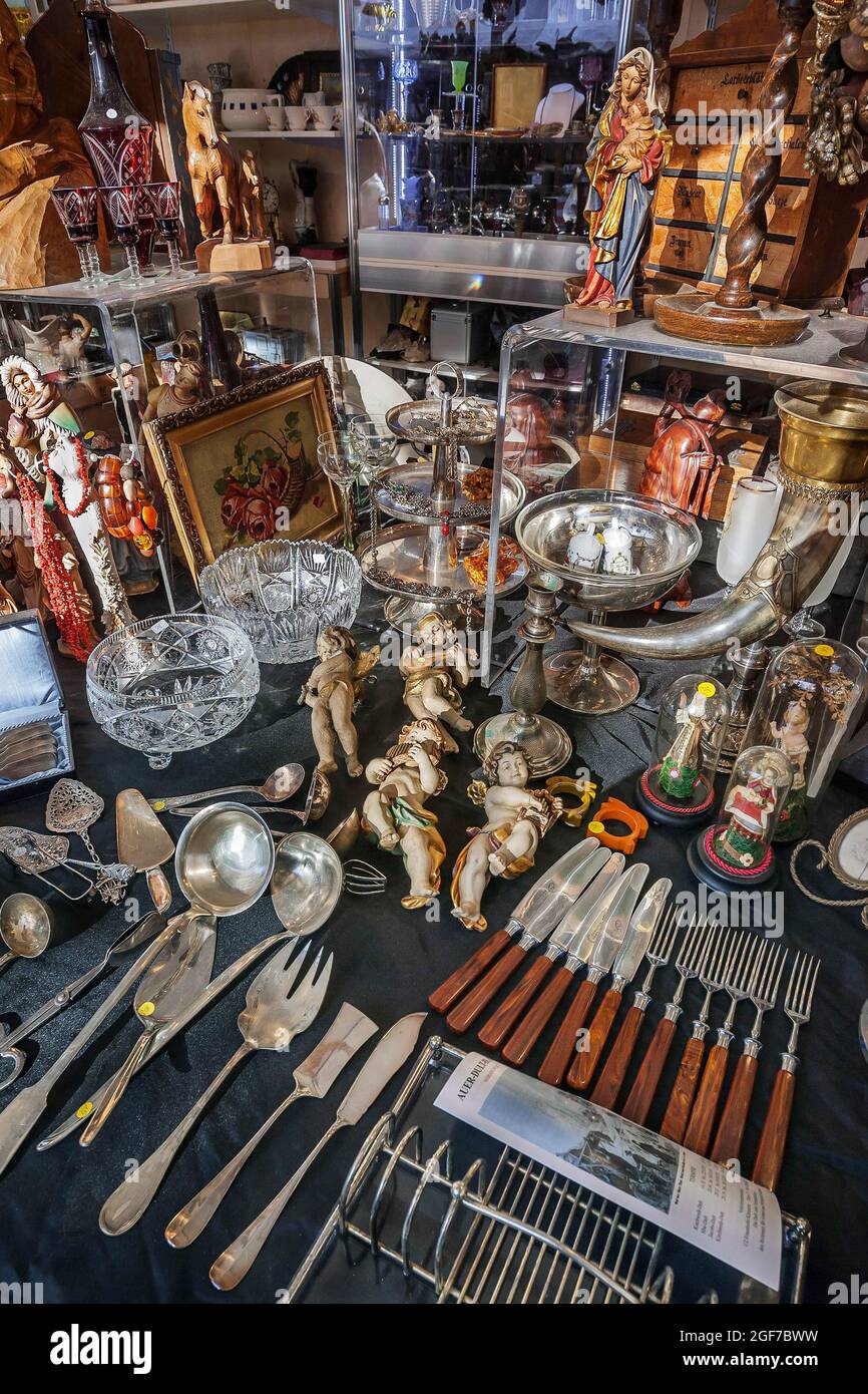 Cutlery, angels and bric-a-brac, Auer Dult, Munich, Bavaria, Germany Stock Photo