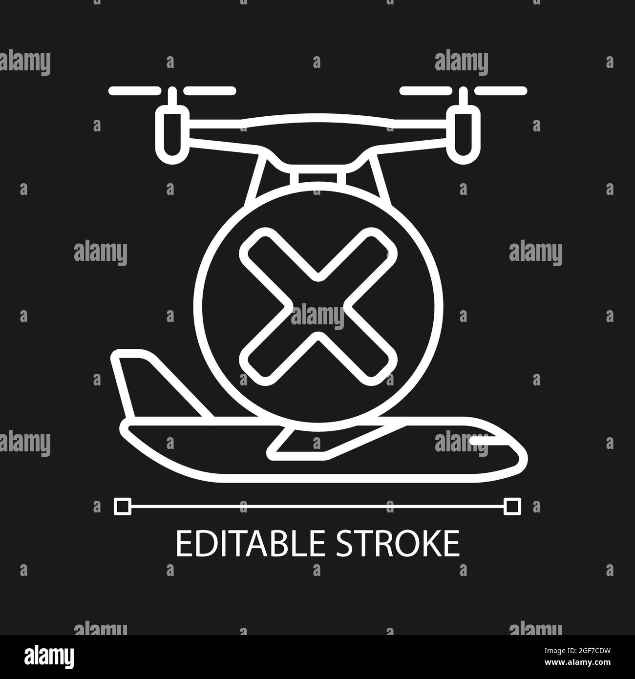 Dont fly near aircrafts white linear manual label icon for dark theme ...