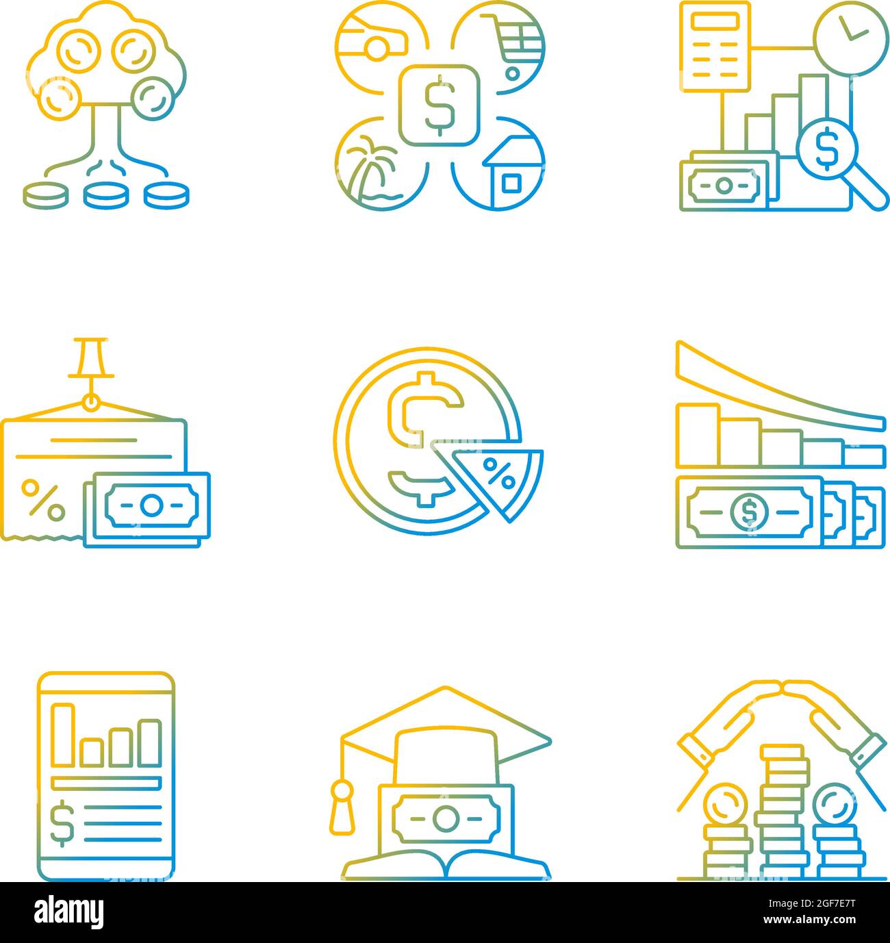 Finance black gradient linear vector icons set Stock Vector