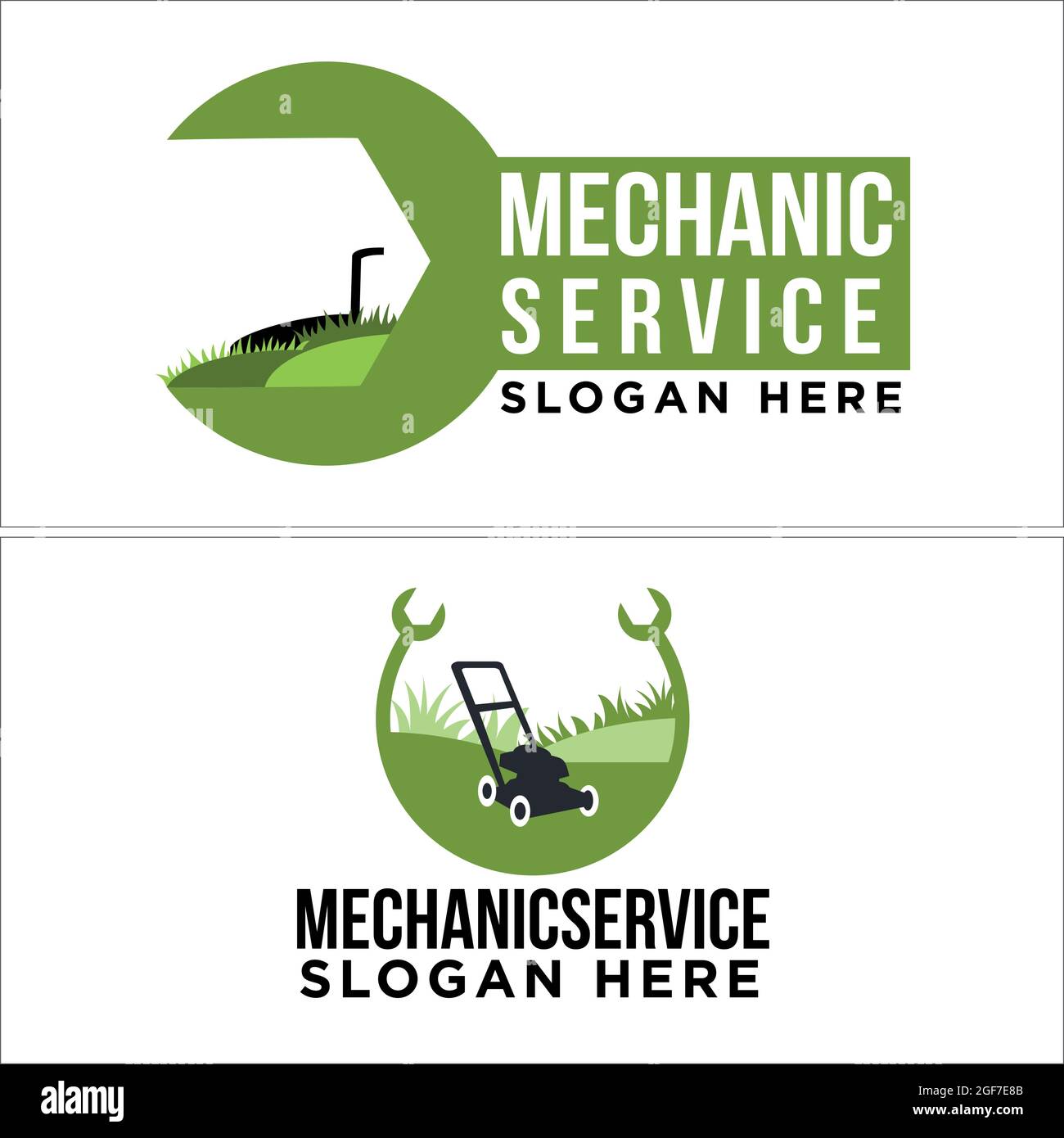 Landscaping mechanic lawn mower service logo design Stock Vector