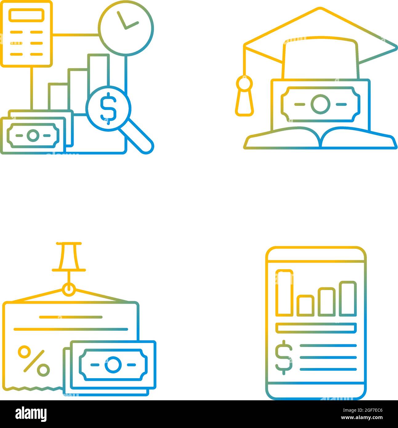 Investment black gradient linear vector icons set Stock Vector