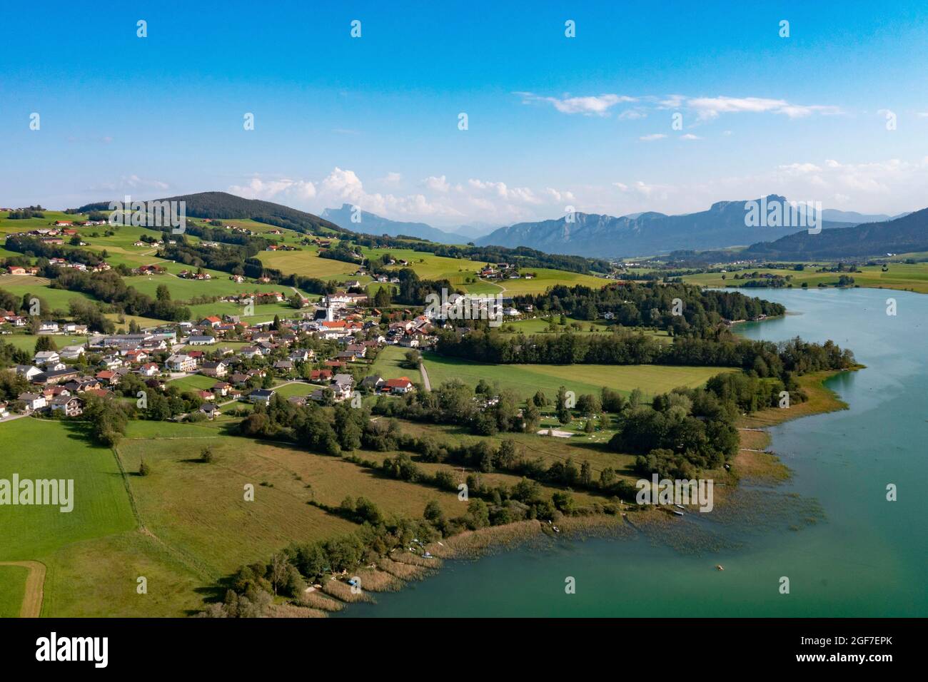 Drone shot, Zell am Moos am Irrsee, Salzkammergut, Upper Austria, Austria Stock Photo