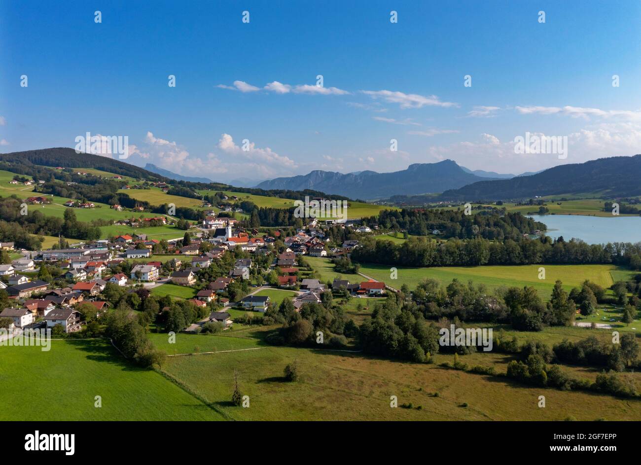 Drone shot, Zell am Moos am Irrsee, Salzkammergut, Upper Austria, Austria Stock Photo