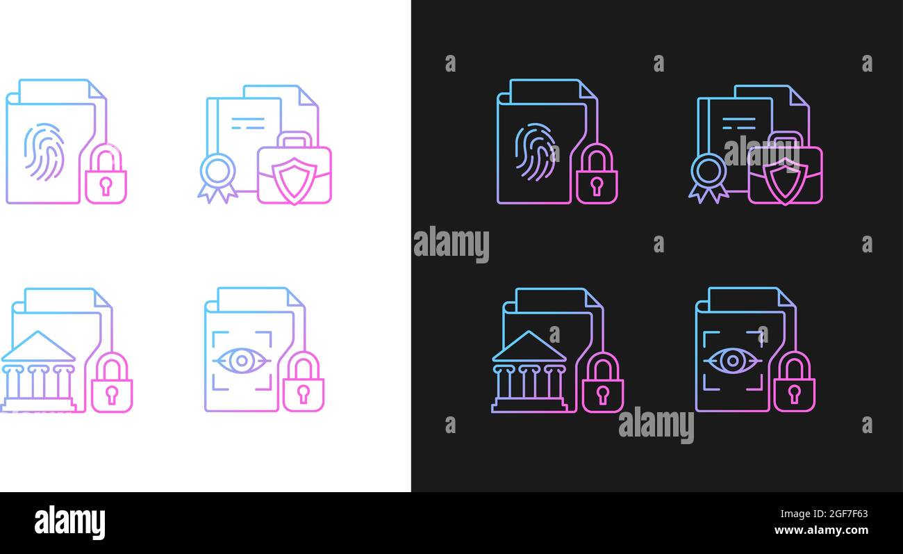 Personal sensitive data gradient icons set for dark and light mode Stock Vector