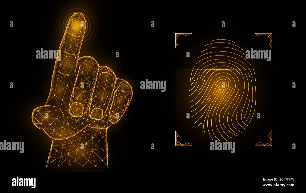 Fingerprint identification concept. Biometric data low poly design