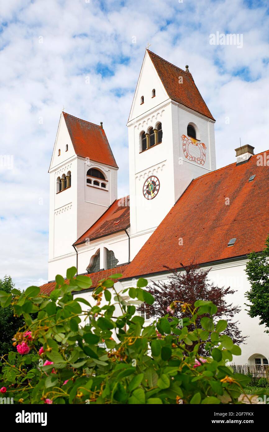 St. John the Baptist Monastery Church, former Premonstratensian monastery of Steingaden with monastery garden, Steingaden, Romantic Road, Upper Stock Photo