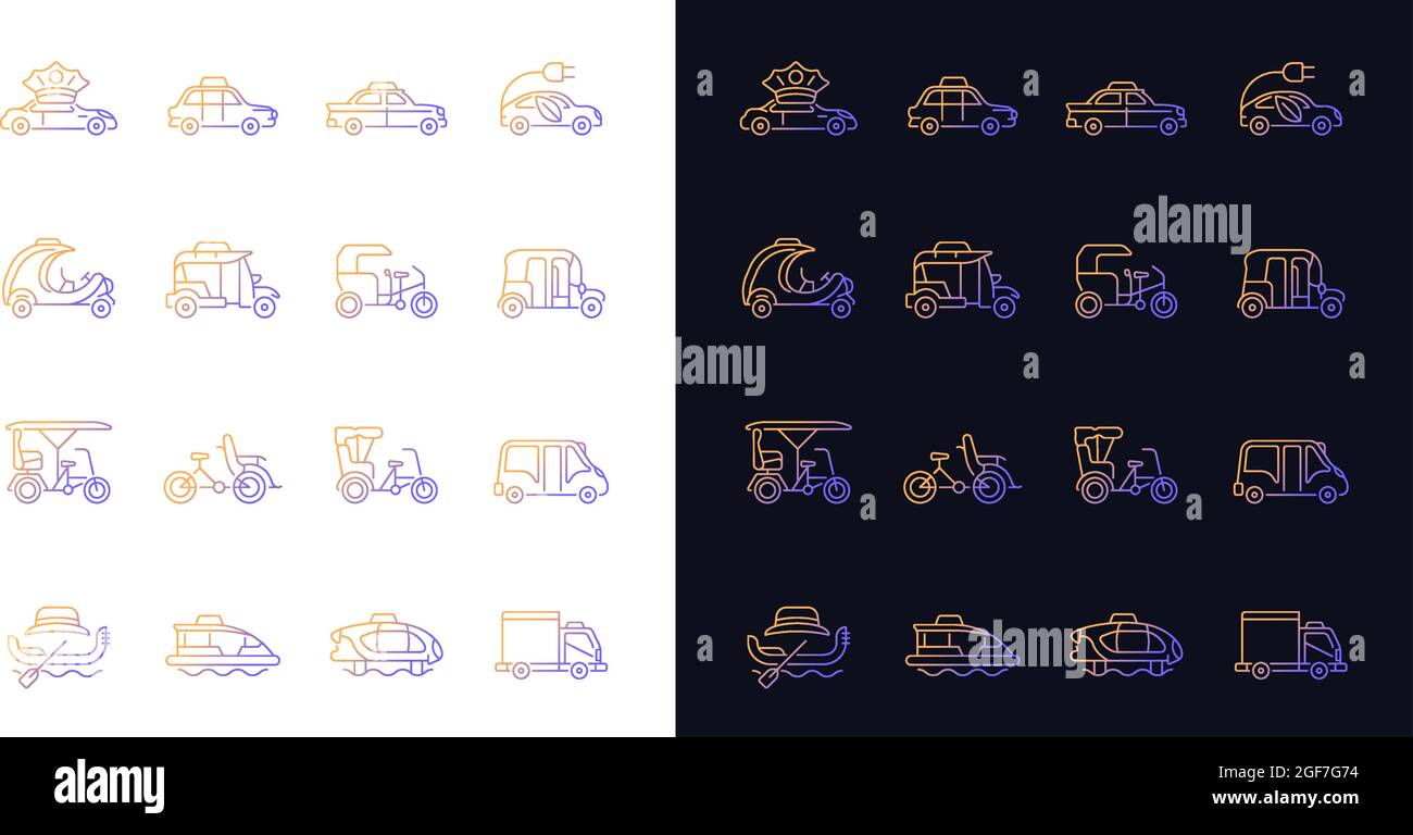Taxi types gradient icons set for dark and light mode Stock Vector