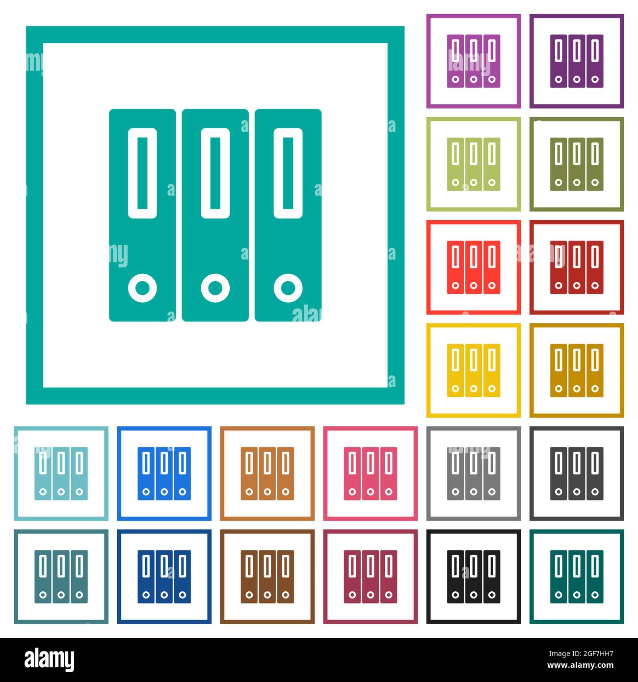 Binders solid flat color icons with quadrant frames on white background ...