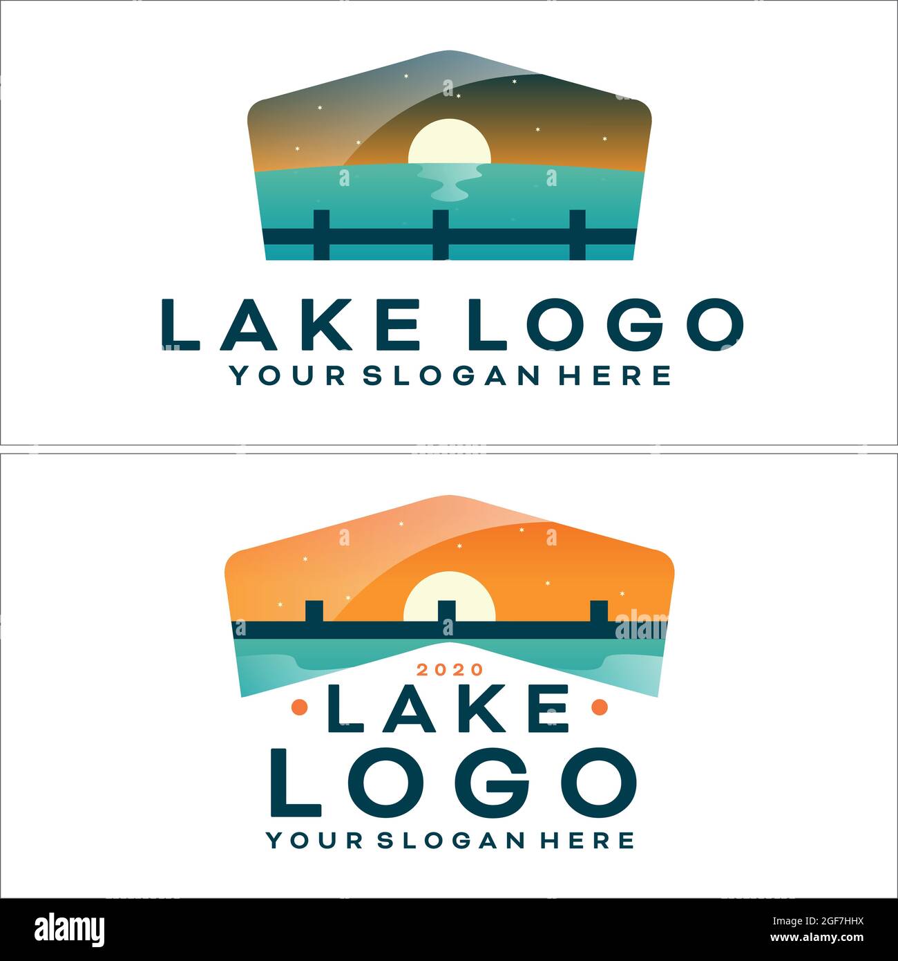 Environmental with lake moon and star logo design Stock Vector