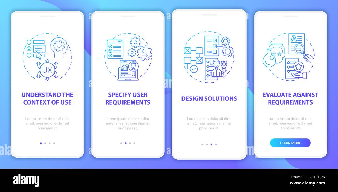 User centered design onboarding mobile app page screen Stock Vector